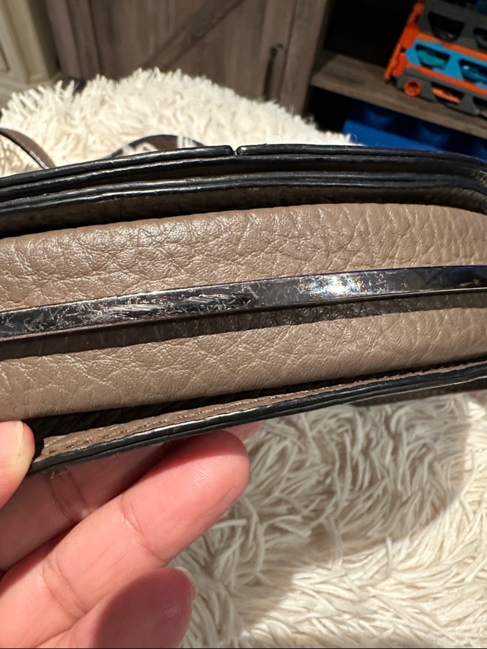Vince Camuto Taupe Pebble Leather Crossbody Saddle Bag - Picture 7 of 14